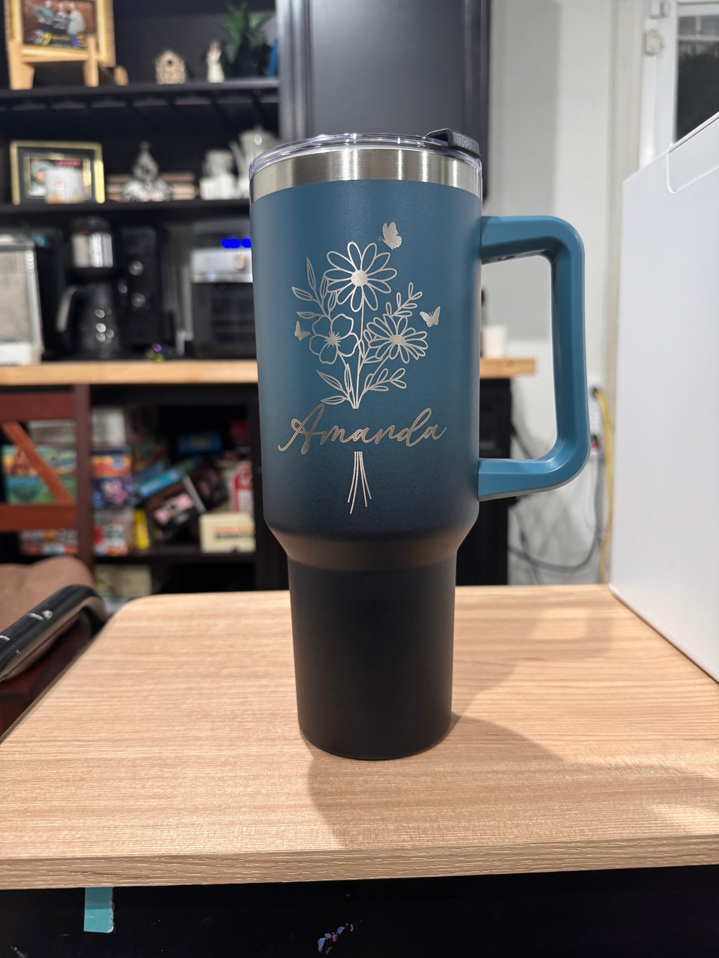 Personalized 40oz Tumbler with Handle & Straw, Laser Engraved Stainless Steel Tumbler,