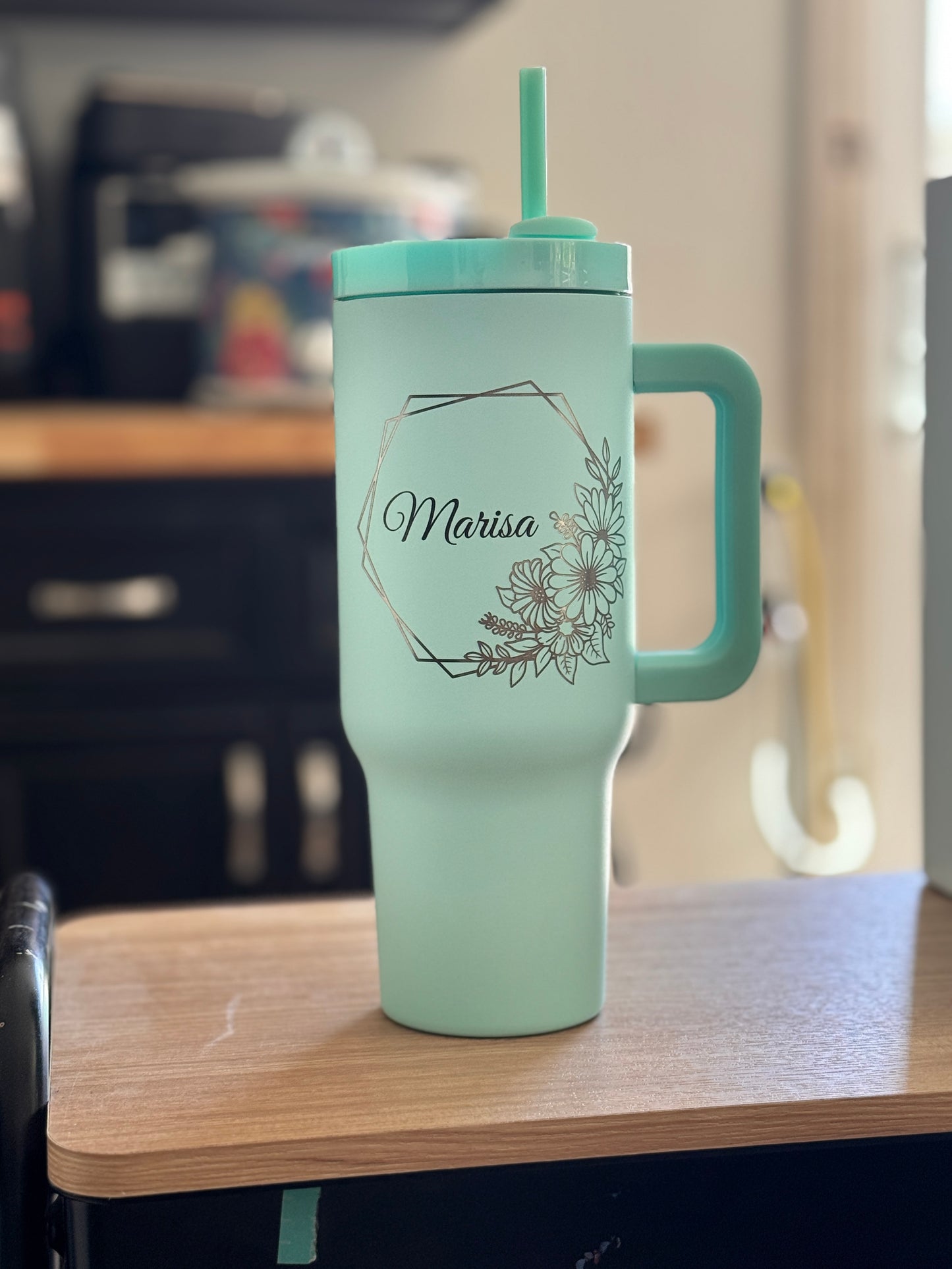 Personalized 40oz Tumbler with Handle & Straw, Laser Engraved Stainless Steel Tumbler,