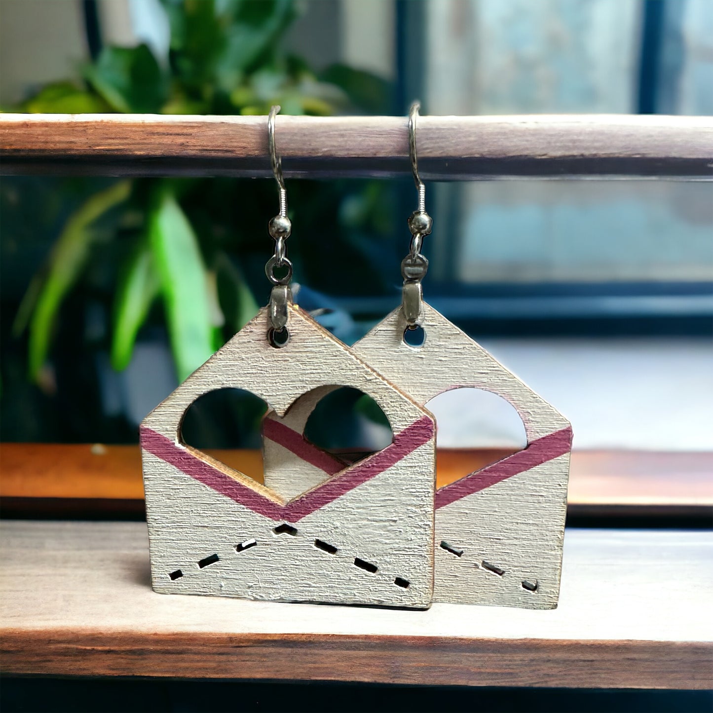 Wooden Valentine Envelope Earrings