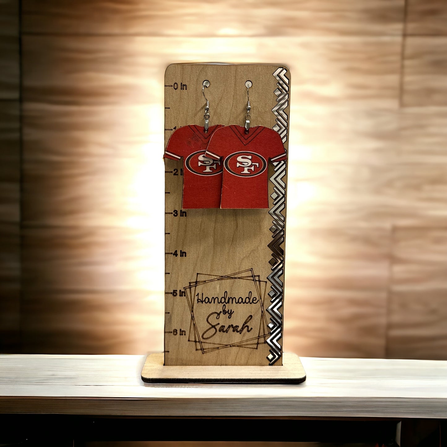 Wooden Football Jersey Earrings-- 49ers