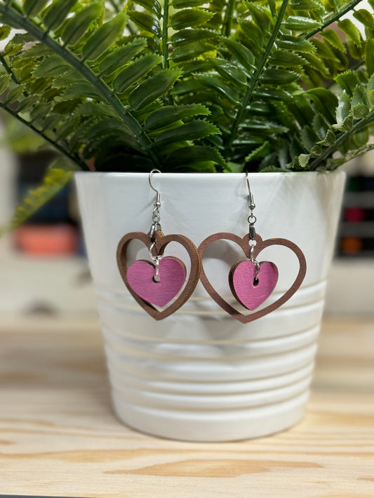 Wood Heart-N-Heart  Earrings