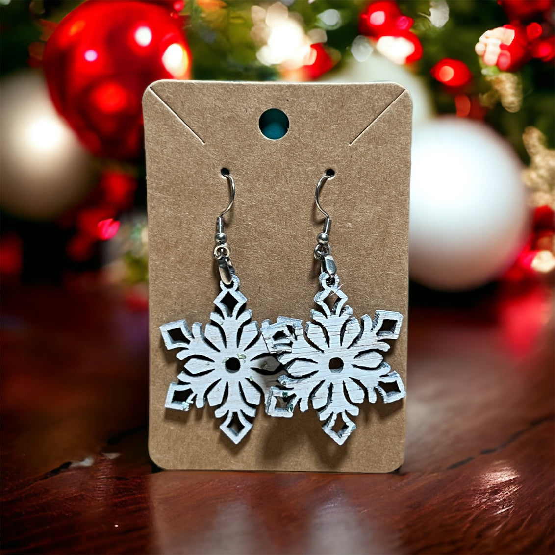 Wooden Snowflake Earrings