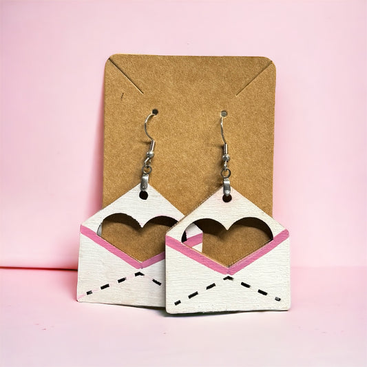 Wooden Valentine Envelope Earrings